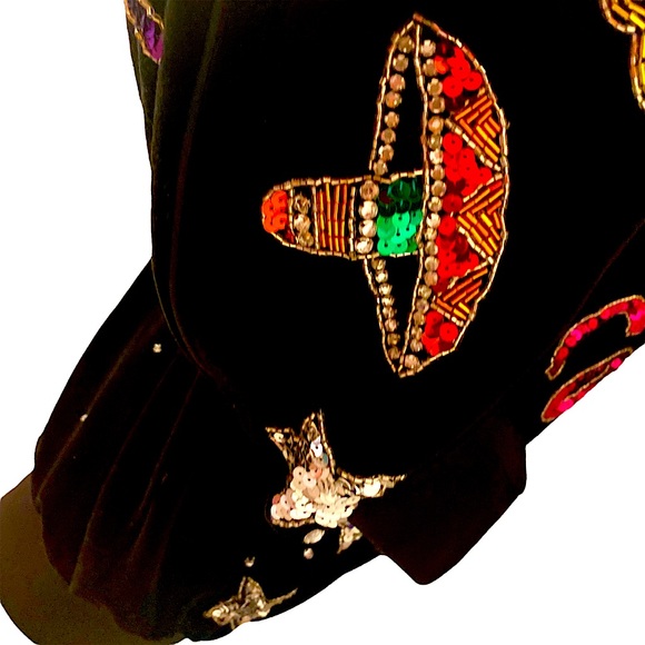 🆕 VINTAGE 80s BONNIE BOERER & CO VELVET SEQUIN HOLLYWOOD NIGHTCLUB SWEATSHIRT - Picture 13 of 16